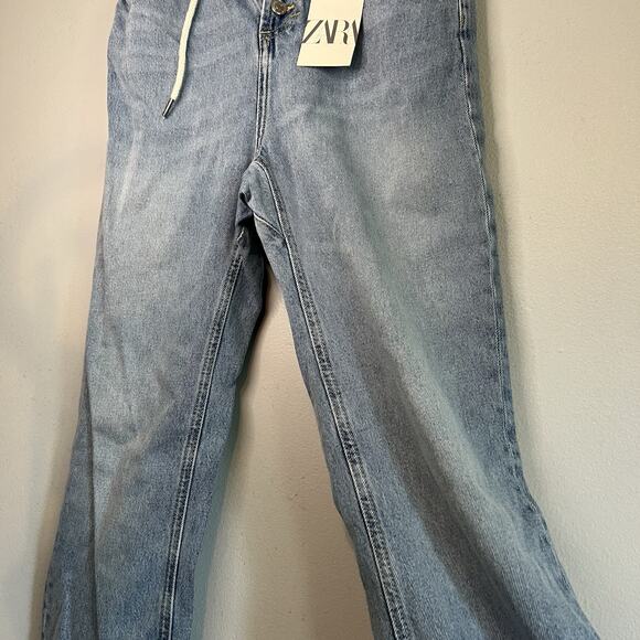 NWT Zara Womens Pull On Jeans Baggy Denim Light Wash Sz 4 Elastic Waistband - Picture 8 of 16